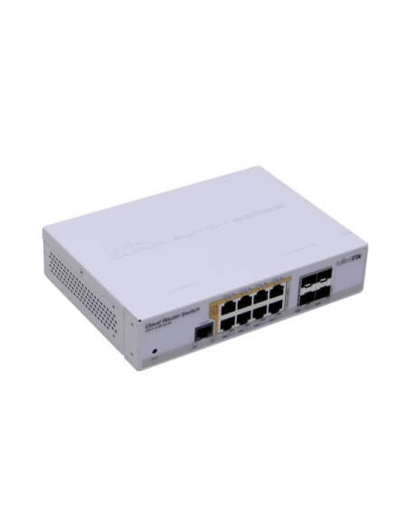 MikroTik CRS112 8 Port PoE Switch with 4 SFP ports, ideal for networking solutions.