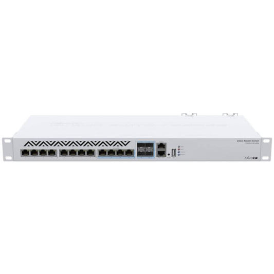MikroTik CRS312 Cloud Router Switch featuring 8 ports with 10Gbps speed and 4 SFP slots.