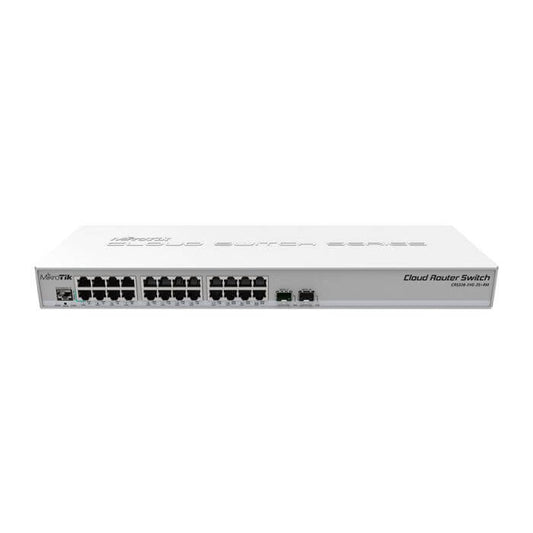 MikroTik CRS326 Cloud Router Switch featuring 24 Gigabit ports and 2 SFP+ slots.