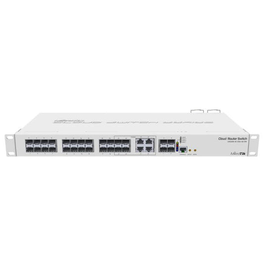 MikroTik CRS328S Cloud Router Switch featuring 20 SFP ports and 4 SFP+ ports, designed for high-performance networking.