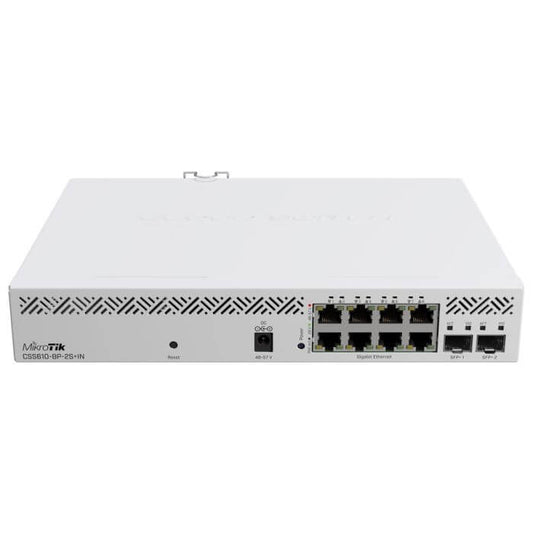 MikroTik CSS610-8P-2S Switch with 8 PoE ports, designed for network connectivity.