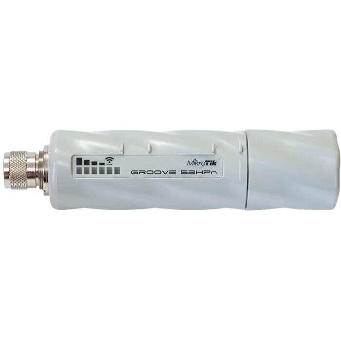 MikroTik GrooveA 52 Outdoor WiFi Radio showcasing its dual band capabilities, designed for outdoor use.