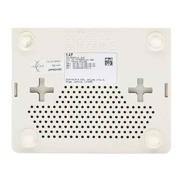 MikroTik hAP 5 Port WiFi 4 Router with a maximum speed of 300Mbps, showcasing its design and ports.