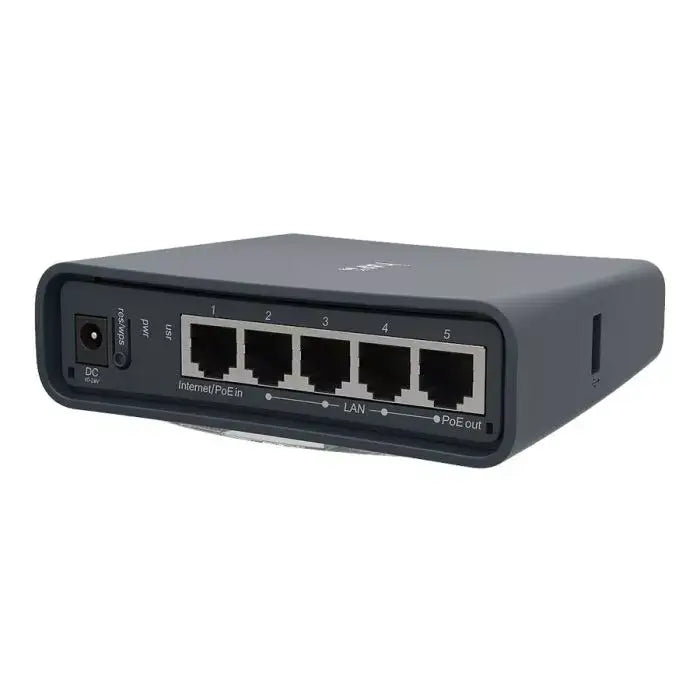 MikroTik hAP ac Lite 5 Port WiFi 5 Router with a speed of 750Mbps, showcasing its design and features.