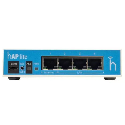 MikroTik hAP Lite 4-Port Ethernet 300Mbps WiFi Router with multiple Ethernet ports and compact design.