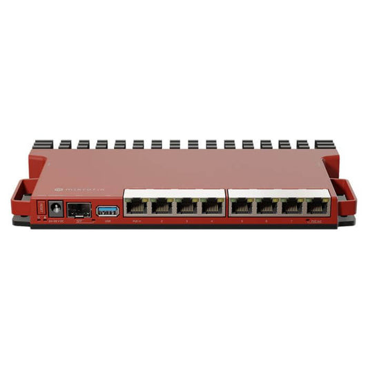 MikroTik 8-Port Gigabit WiFi 6 Router with multiple Ethernet ports and sleek design.