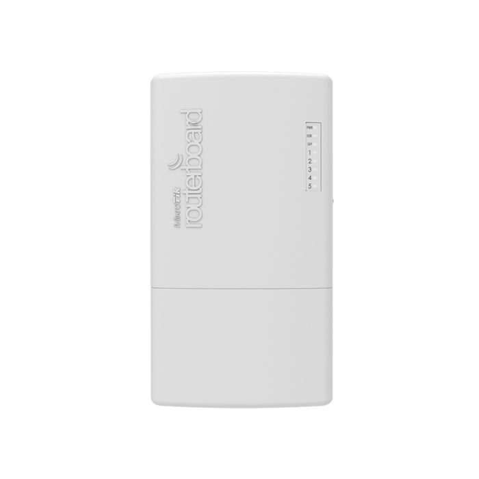 MikroTik PowerBox Pro 5-Port Outdoor Gigabit Router displayed against a white background.