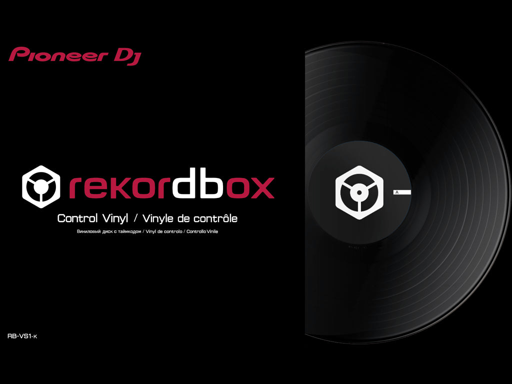 Pioneer RB-VS1-K Rekordbox DVS Timecode Vinyl Record, a black vinyl record designed for digital DJing with Rekordbox software.