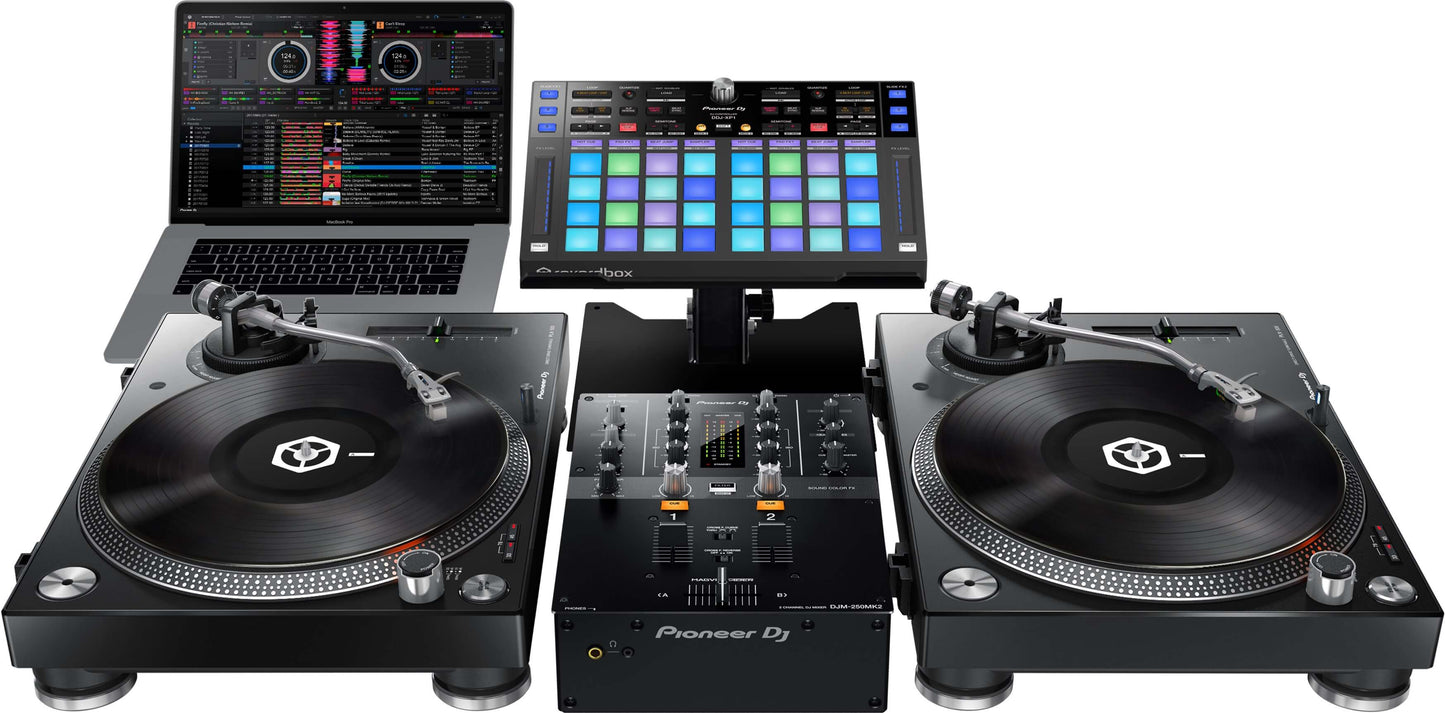 Pioneer RB-VS1-K Rekordbox DVS Timecode Vinyl Record displayed on a DJ setup.