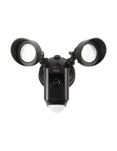 Ring Floodlight Cam in black, designed for outdoor security with integrated floodlight.