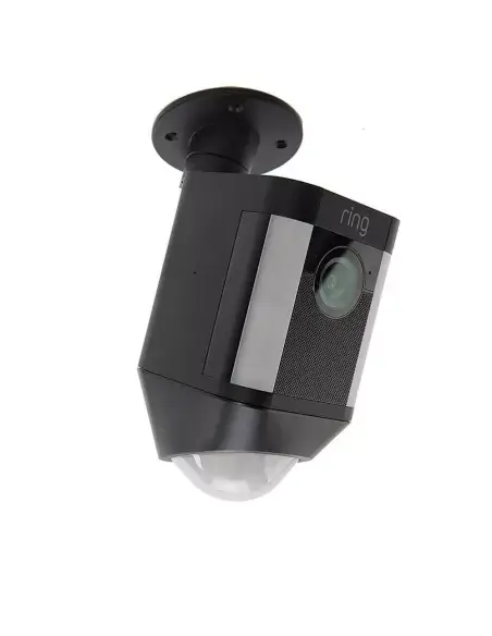 Ring Spotlight Cam in black color, battery-powered security camera designed for outdoor use.