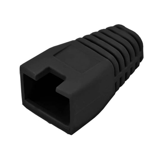 Image of Linkbasic RJ45 Connector with black boots, showcasing the product design and color.