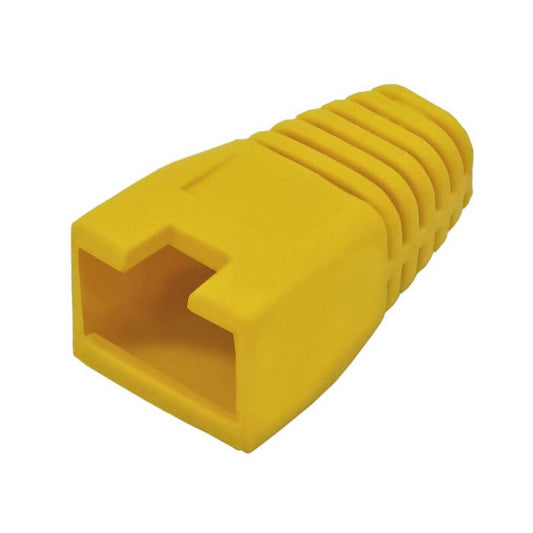 Image of a yellow RJ45 connector boot used for protecting network connectors.