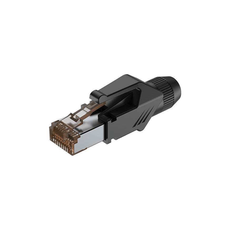 ROXTONE RJ45 CAT5e Connector with Protective Boot, a high-performance Ethernet plug designed for reliable network connections.