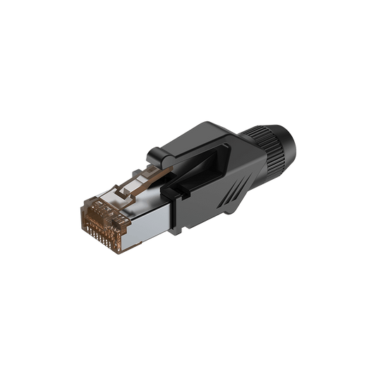ROXTONE RJ45 CAT5e Connector with Protective Boot, a high-performance Ethernet plug designed for reliable network connections.