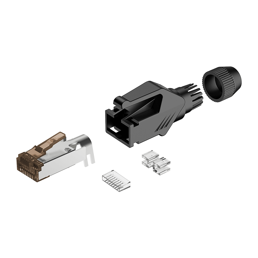 ROXTONE RJ45 CAT5e Connector with Protective Boot, a high-performance Ethernet plug designed for reliable network connections.