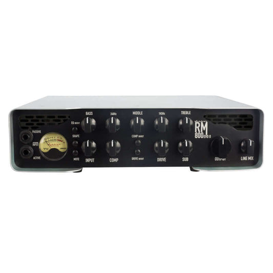 ASHDOWN RM-800 EVO II 800W Bass Amplifier Head featuring tone shaping controls, displayed from the front view.