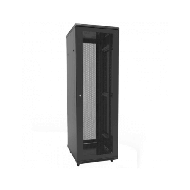 ACCONET 27U perforated 19 inch assembled rack cabinet with glass door and fans, designed for efficient equipment storage.