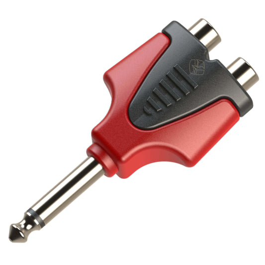 ROXTONE Moulded Adapter 6.3mm Mono Male to Dual RCA Female Connector displayed on a white background.