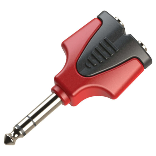 ROXTONE 6.3MM stereo male to 2x3.5MM stereo female moulded adaptor, designed for audio connections.