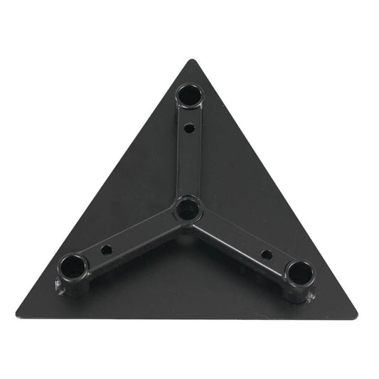 Metal base stand for athletic truss used in stage and exhibition structures.