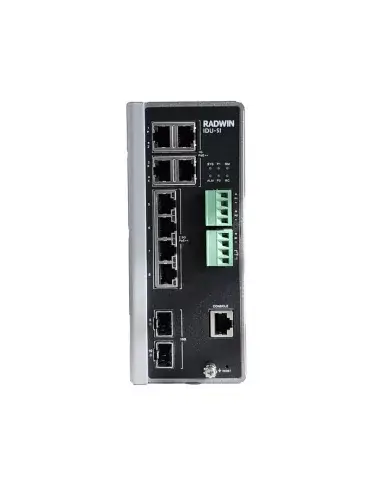 Radwin IDU-SI Layer 3 Industrial DC PoE Switch, a robust networking device designed for industrial applications.