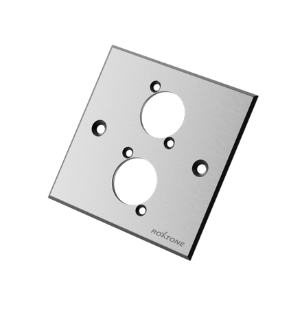 ROXTONE Double Silver Blank Wallplate, a professional aluminum panel designed for D size connectors.