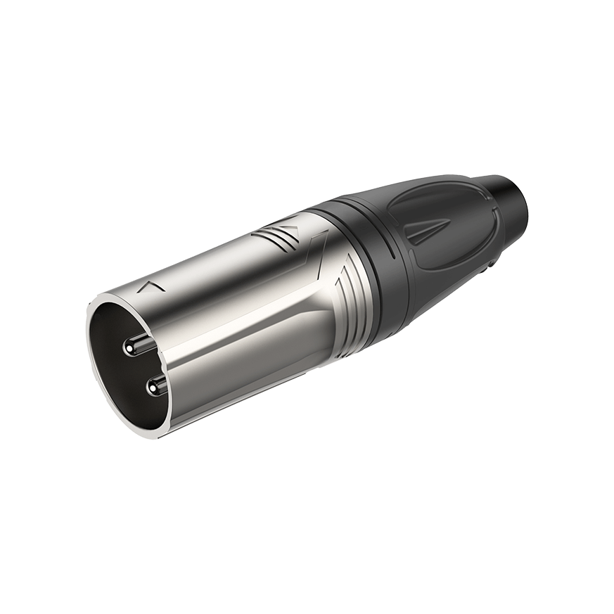 ROXTONE 3-Pole XLR Male Connector with a black shell, showcasing its durable zinc alloy design.