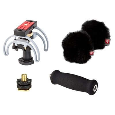 RYCOTE Audio Kit for TASCAM X8 including Mini Windjammer, Portable Recorder Suspension, Hot Shoe 3/8” Adaptor, and Soft Grip Handle.