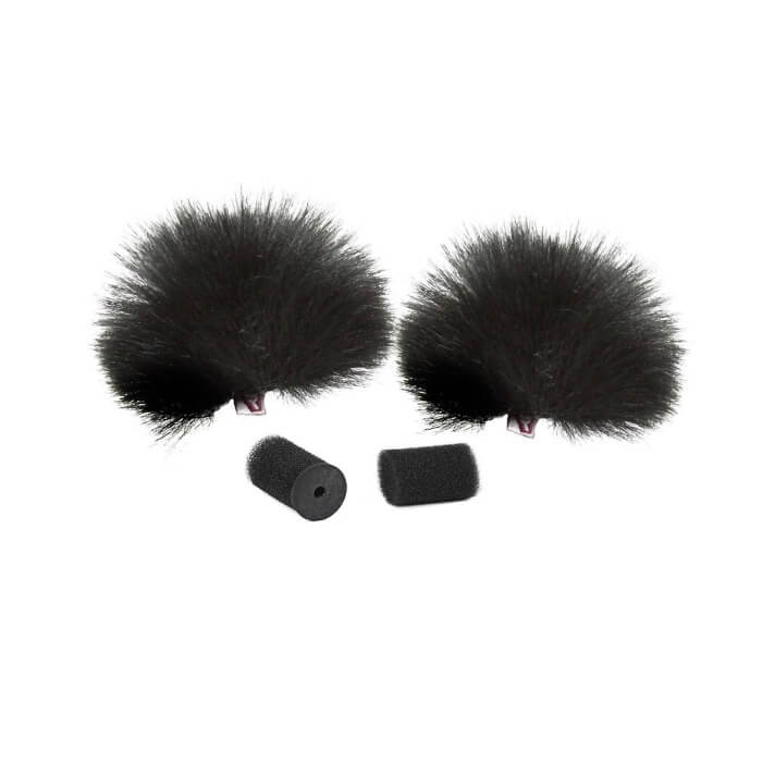 RYCOTE Black Lavalier Windjammer, a pair of synthetic fur covers designed for lavalier microphones.