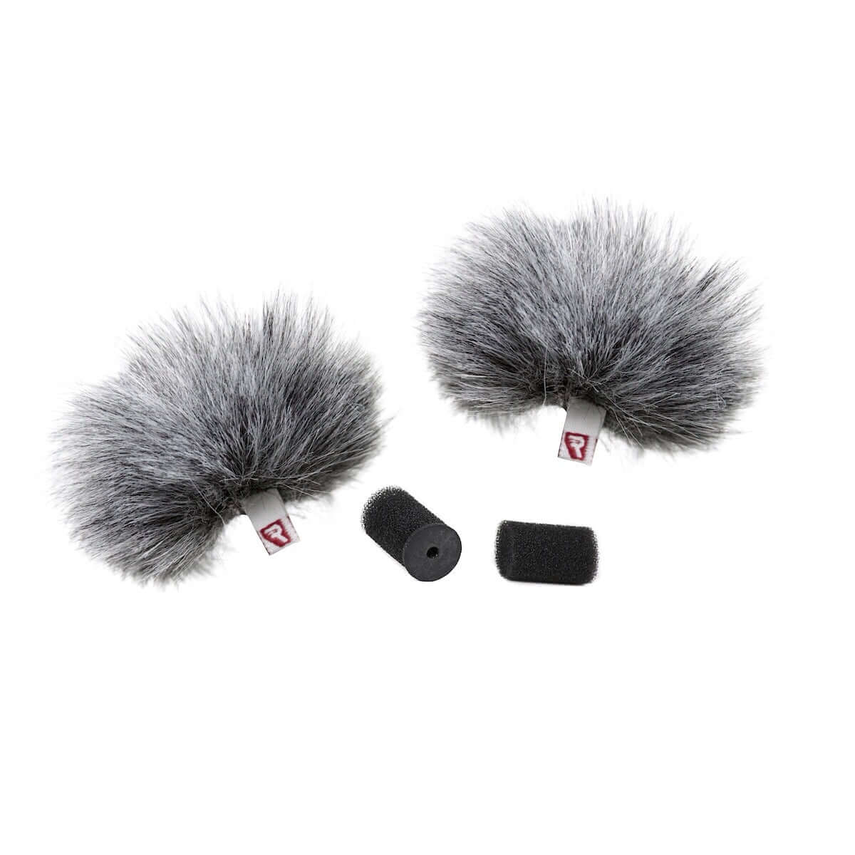 RYCOTE Grey Ristretto Lavalier Windjammer, a pair of synthetic fur windshields designed for lavalier microphones.