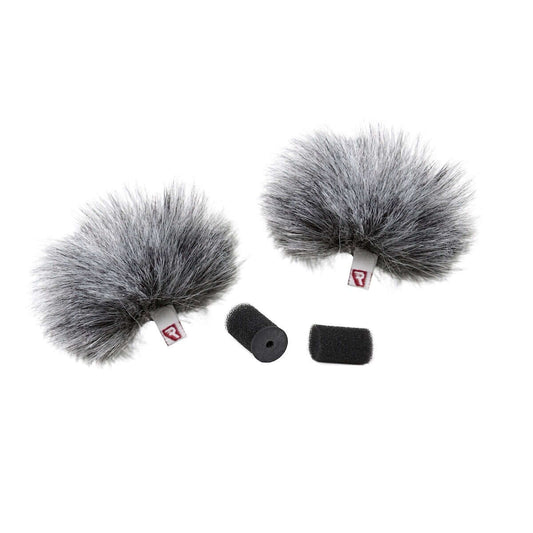 RYCOTE Grey Ristretto Lavalier Windjammer, a pair of synthetic fur windshields designed for lavalier microphones.