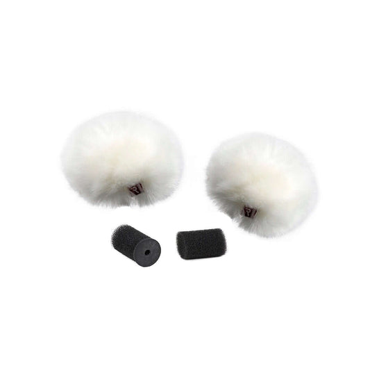 RYCOTE White Ristretto Lavalier Windjammer - Pair, designed for lavalier microphones, made of synthetic fur to reduce wind noise.