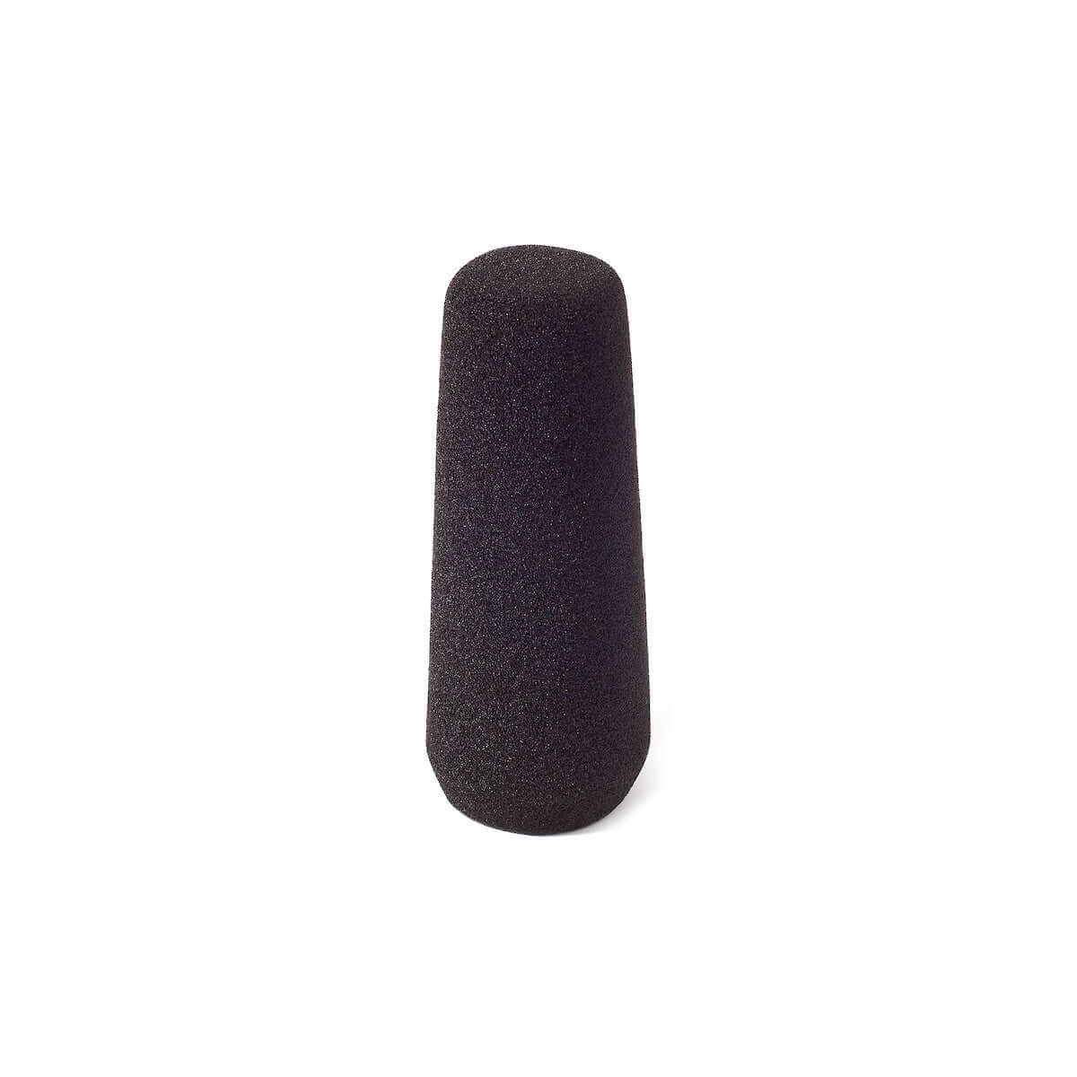 Black foam windshield for shotgun microphones, designed to reduce wind noise and improve audio quality.