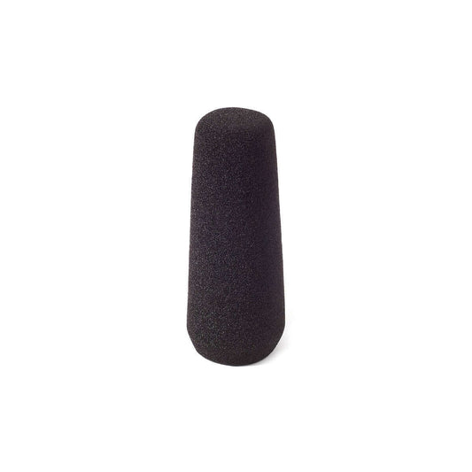 Black foam windshield for shotgun microphones, designed to reduce wind noise and improve audio quality.
