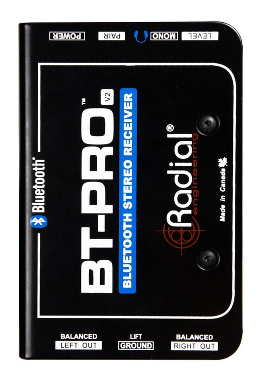 Top view of the Radial BT-Pro V2 Bluetooth DI Box for wireless audio integration.