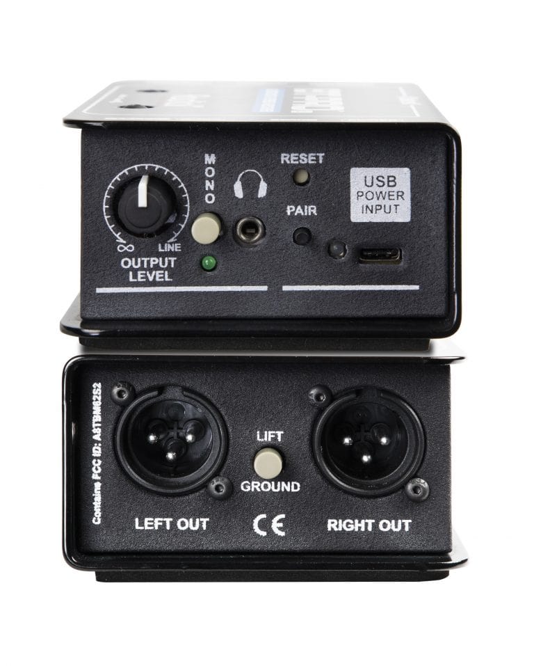 Right and Left side view of the Radial BT-Pro V2 Bluetooth DI Box for wireless audio integration.