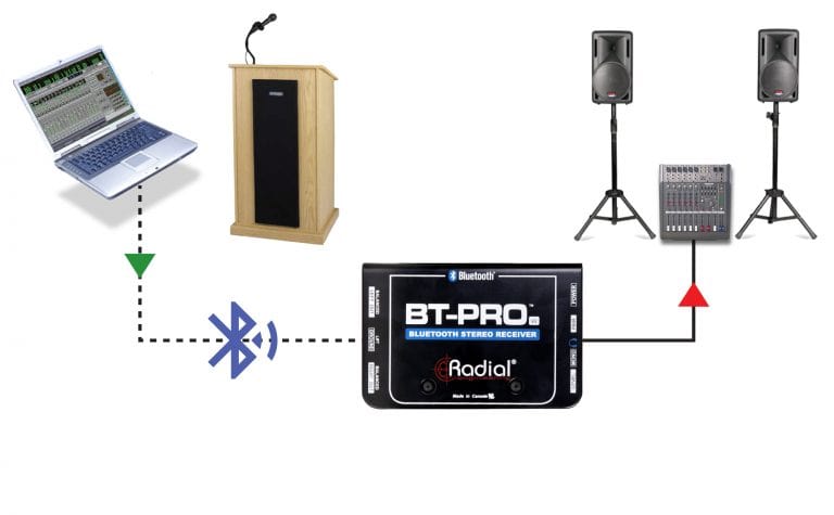 First application view of the Radial BT-Pro V2 Bluetooth DI Box for wireless audio integration.