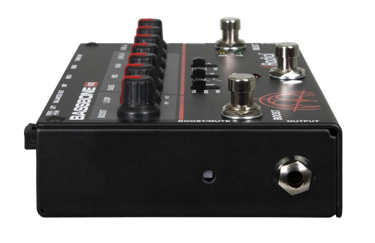 Left side view of the Radial Bassbone V2 Bass Preamp for professional bass players.