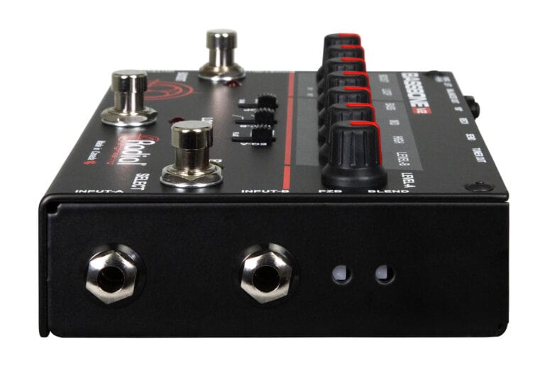 Right side view of the Radial Bassbone V2 Bass Preamp for professional bass players.