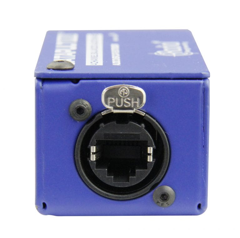 Vertical side view of the Radial Catapult Mini Audio Snake for 4-channel audio over Ethernet Male.