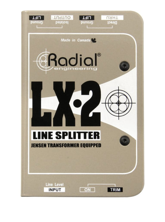 Top view of the Radial LX-2 Line Splitter and Attenuator for professional audio splitting and control.