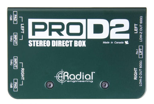 Top view of the Radial ProD2 Stereo Passive Direct Box.