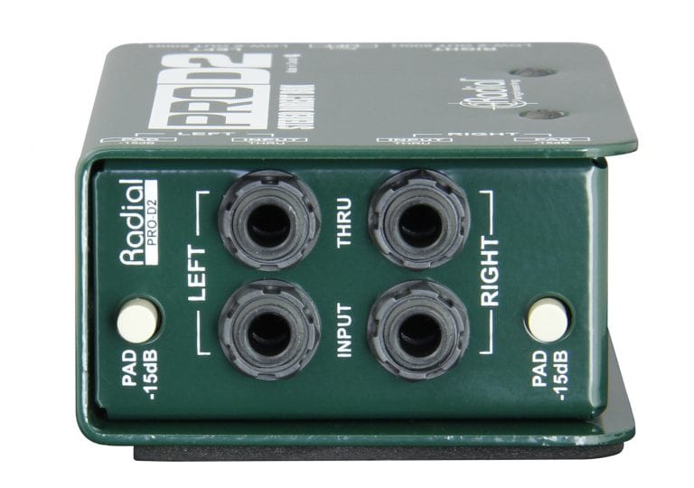 Left side view of the Radial ProD2 Stereo Passive Direct Box.