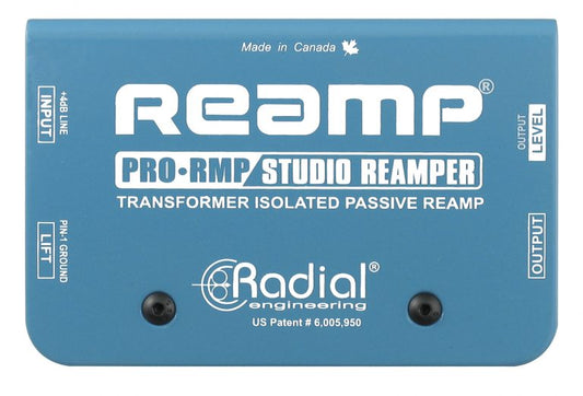 Top view of the Radial ProRMP Reamp Box for high-quality signal conversion.