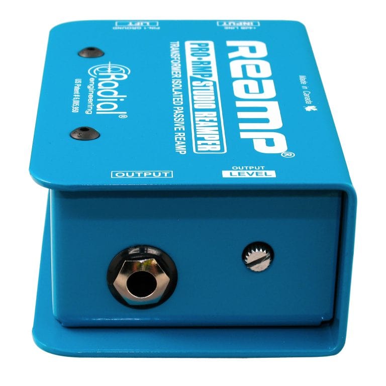 Right side view of the Radial ProRMP Reamp Box for high-quality signal conversion.