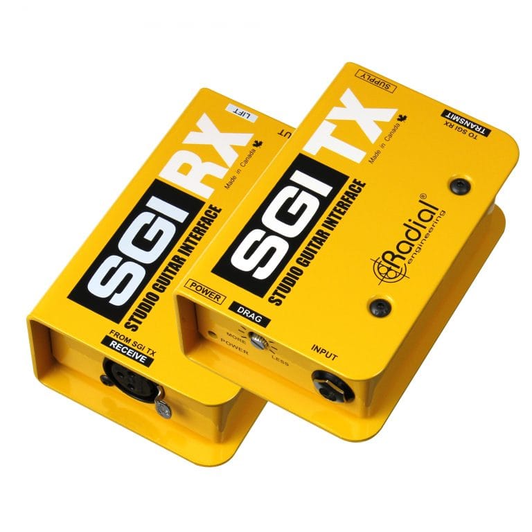 Right 45 degree angle view of the Receive & Drag Radial SGI Studio Guitar Interface for pristine guitar signal transmission.
