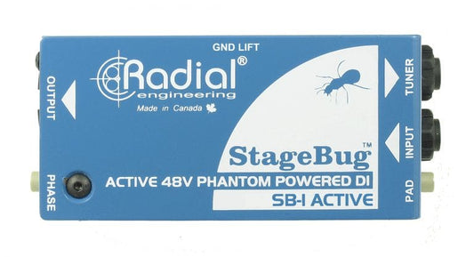 Top view of the Radial StageBug SB-1 1-Channel Active Direct Box for bass, keyboards, and acoustic guitars.