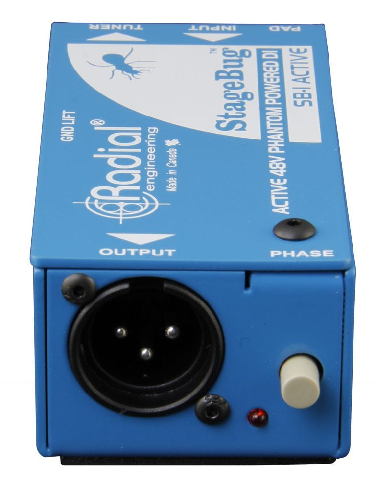 Left side view of the Radial StageBug SB-1 1-Channel Active Direct Box for bass, keyboards, and acoustic guitars.