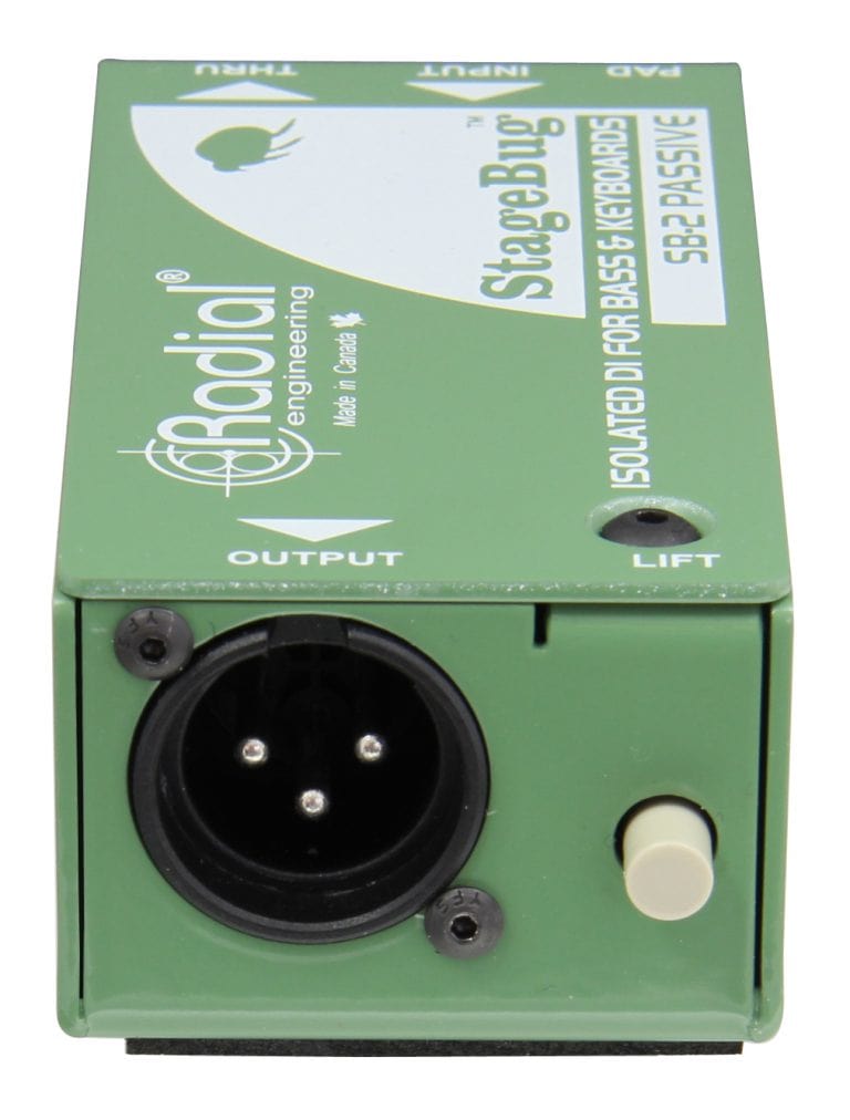 Left side view of the Radial StageBug SB-2 1-Channel Passive Direct Box for bass, keyboards, and acoustic guitars.